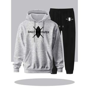 남성 캐주얼 스트리트 스타일 후드티 영어 슬로건, 가을과 겨울 캐주얼하고 편안한 스포츠 세트 드로스트링 후드