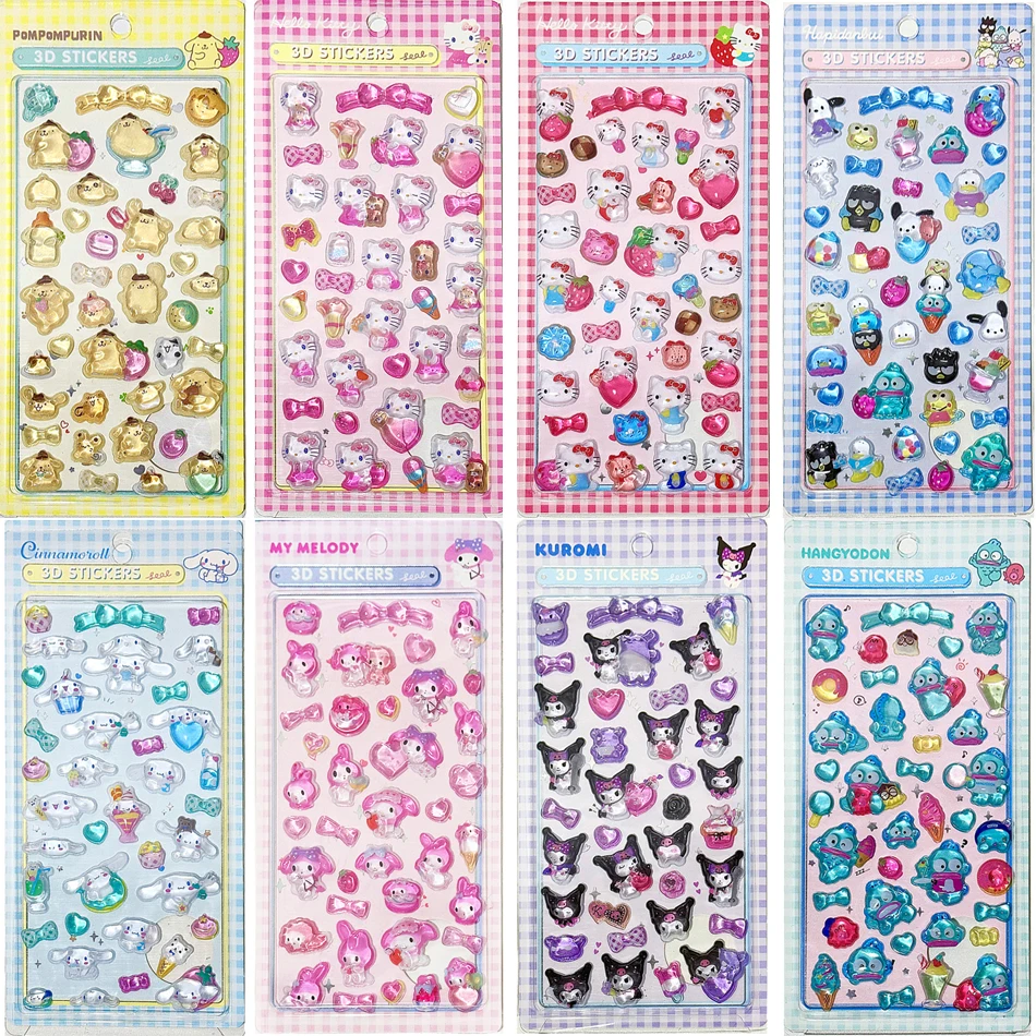 1/8Pcs 3D 산리오 스티커 애니메이션 산리오 쿠로미 헬로키티 마이멜로디 시나모롤 행요돈 가방 케이스 장식 생일 선물