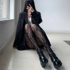 여성 섹시 블랙 화이트 로리타 중공 레이스 메쉬 스타킹 바닥 팬티 스타킹 일본 고스 꽃 등나무 핫 클래식 스타킹