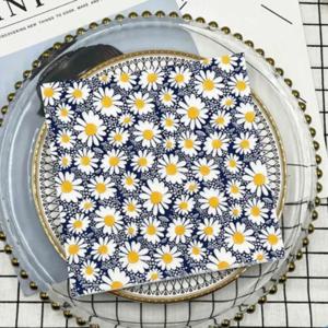 20pcs/Pac 국화 데이지 인쇄 냅킨 꽃 파티 일회용 장식 종이 냅킨 와인 유리 꽃 종이 플레이스 매트