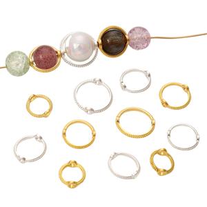 약 50Pcs 합금 색상 유지 레이스 구슬 세트, 유행 가방 구슬 반지, 이중 구멍 구슬 반지, 수제 문자열 구슬 DIY 중괄호