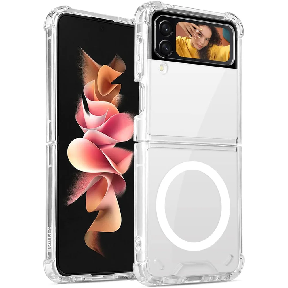 삼성 갤럭시 Z 플립 3/4/5 Magsafe 케이스 용 자기 투명 내구성 에어 쿠션 지원 무선 충전 전화 케이스