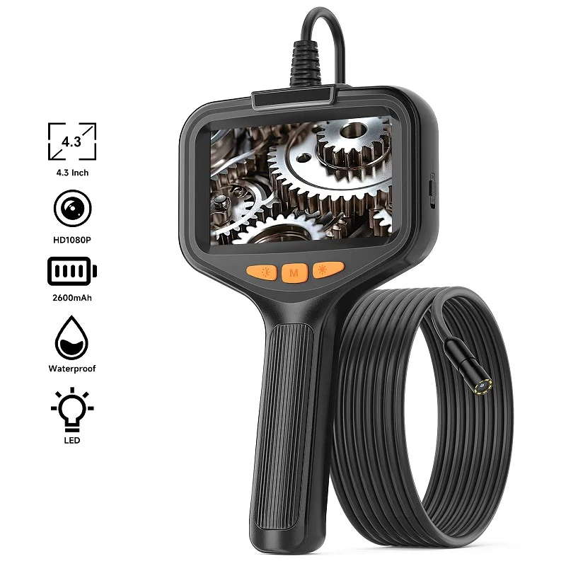 싱글 듀얼 렌즈 핸드헬드 내시경, 항공 플러그 파이프 검사 보어스코프 카메라, 방수 LED, 4.3 인치 스크린, HD1080P, 2M-100M