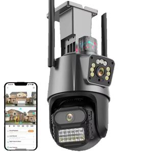 실외 무선 6K 8MP WiFi 보안 카메라 ICSee 스마트 3렌즈 8배줌 PTZ 비디오 감시 IP 카메라 CCTV 자동 추적