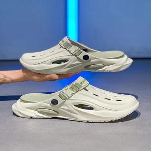 남성 여름 야외 스포티 슬리퍼 미끄럼 방지 운전 이중 목적 부드러운 밑창 발가락 방패 나막신 샌들 빅 사이즈 비치 신발