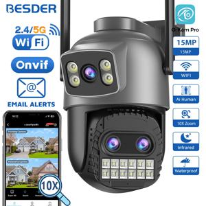 BESDER 15MP Wifi 카메라 야외 듀얼 스크린 10X 디지털 줌 CCTV 비디오 감시 캠 PTZ 8MP 보안 IP 카메라 O-Kam Pro