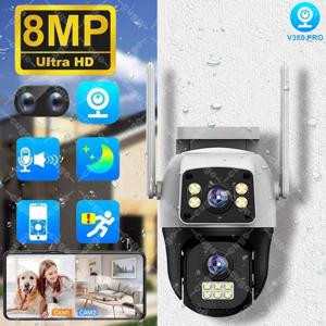 8MP Wifi 카메라 PTZ 야외 듀얼 스크린 AI 인간 감지 듀얼 렌즈 10MP 보안 보호 IP 카메라 양방향 오디오 V380 Pro