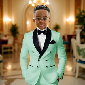 검은 목도리 옷깃 더블 브레스트 민트 키즈와 웨딩 턱시도에 대한 소년 정장 두 조각 슬림 플릿 파티 파티 블레이저를 착용