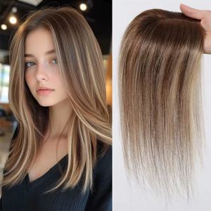 100% 인간의 머리카락 토퍼 브라운 하이라이트 헤어 피스 중간 부분 여성 헤어 토퍼 헤어 익스텐션의 레이스 베이스 클립 포함 자연