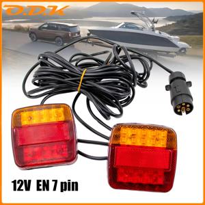 1 세트 12V 후면 견인 트레일러 미등 LED 10m 케이블 7Pin 범용 브레이크 중지 방수 라이센스 번호 플레이트 회전 신호 램프