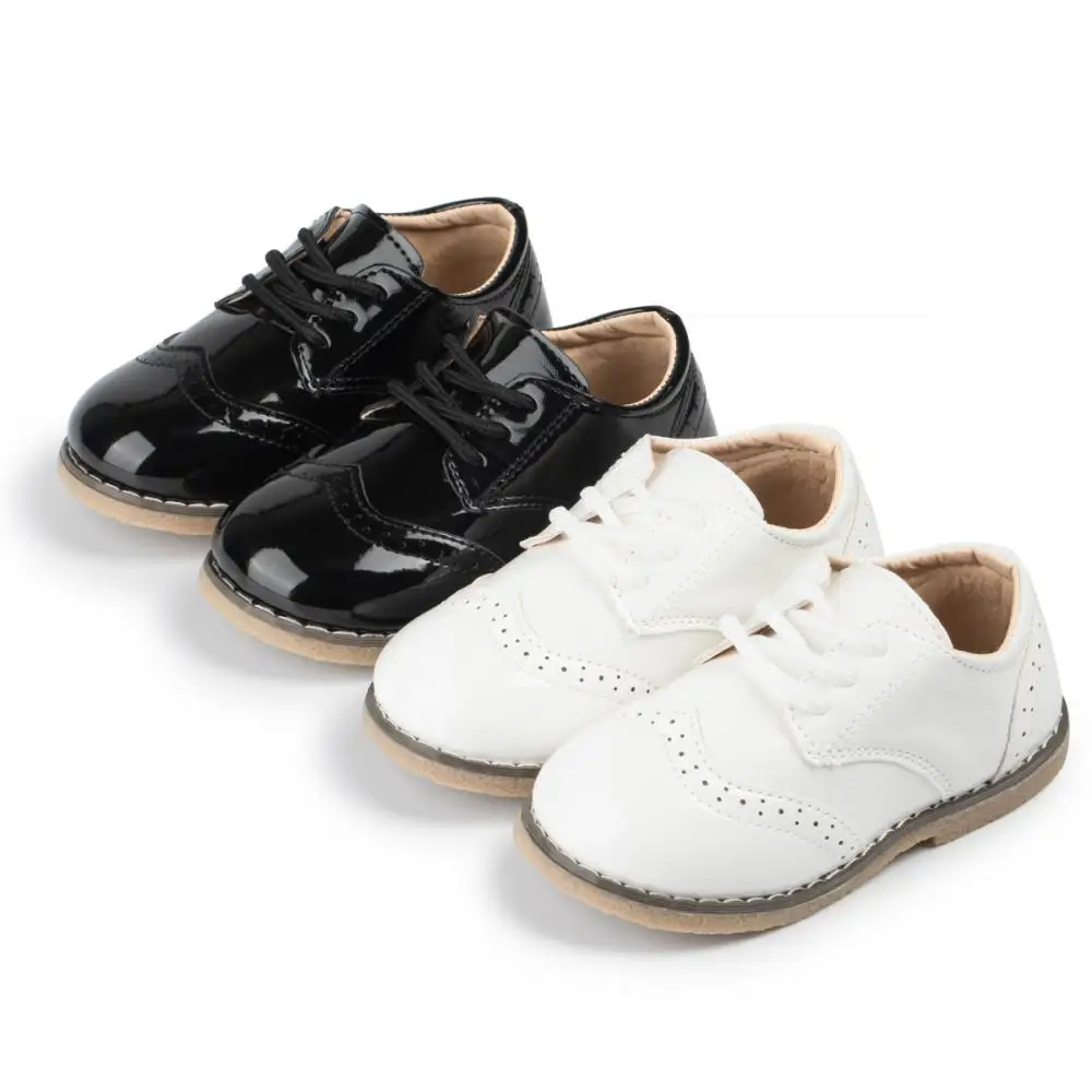 새로운 어린이 가죽 신발 미끄럼 방지 방수 캐주얼 신발 소년 소녀 레이스 업 솔리드 컬러 스니커즈 어린 어린이 신발