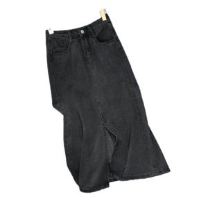 라이트 블루 데님 A라인 스커트 하이 웨이스트 슬리밍 미니 스플릿 여름 2023 여성 패션 롱 스커트 캐주얼 스타일리시 트렌디