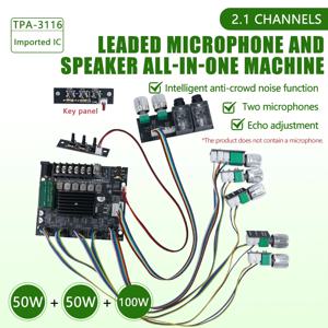 ZK-MT21S 2.1 채널 블루투스 증폭기 보드 50W+50W+100W TPA3116D2 듀얼 마이크 에코/서브우퍼 출력 포함
