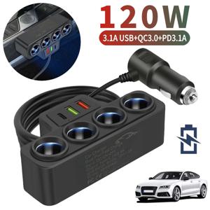 2025 신형 차량용 시거잭 분배기 12V-24V 휴대폰 전원 어댑터 120W QC3.0+PD3.1A 차량용 시거잭 소켓 분배기 플러그