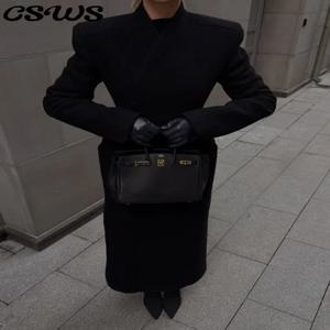 우아한 여성용 롱 코트 브이넥 솔리드 슬림 싱글 브레스티드 허리 조임 재킷 여성 2025 가을 겨울 시크 여성 스트리트웨어