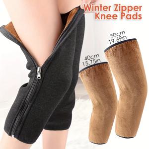 두꺼운 풀 플리스 무릎 보호대 - 1쌍 가을 및 겨울 이중층 따뜻한 지퍼 무릎 보호대 겨울 추위 다리 관절염 지원