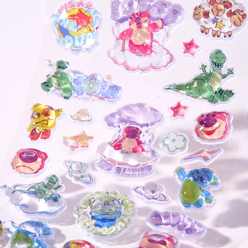 Lotso 스티치 디즈니 새로운 모델 귀여운 스티커 3D 릴리프 크리스탈 만화 컴퓨터 창의력 소년 소녀 재미있는 DIY 장식 스티커