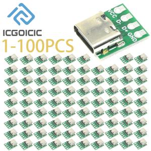 1-100PCS USB 3.1 유형 C 커넥터 - 16핀 PCB 보드 어댑터, 데이터 라인 케이블 전송용 소켓