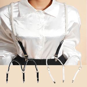 라인 석 크리스탈 실버 클로 비즈 멜빵 여성용 셔츠 ORing Garters 고무 탄력 벨트 진주 교정기 청바지 스트랩