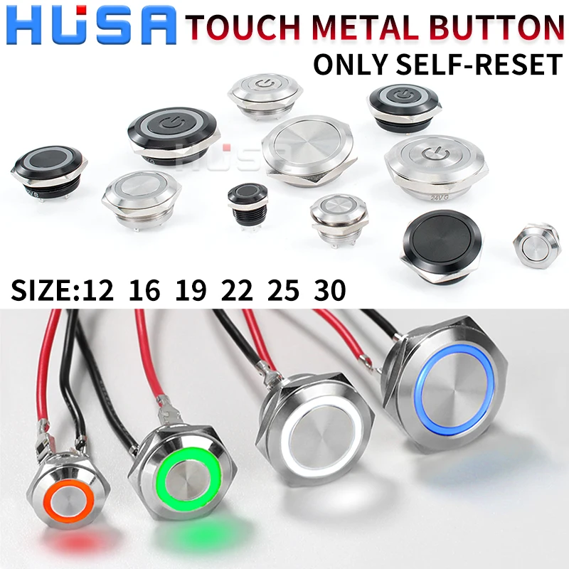 12/16/19/22/25/30mm 짧은 스트로크 미니 방수 금속 푸시 버튼 스위치 전원 Led 라이트 순간 5/12/24/220V 검정색 1NO