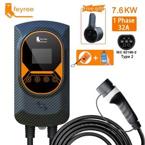 Feyree EV 충전 스테이션 32A 전기 자동차 차량용 충전기 EVSE Wallbox Wallmount 7.6/11/22KW Type2 케이블 IEC62196 APP 제어