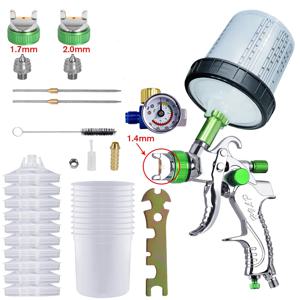 HVLP 스프레이 건 1.4/1.7/2.0mm 노즐 중력 에어 브러시 자동차 그림 도구 10pcs 600ml 깨끗한 일회용 측정 컵 없음