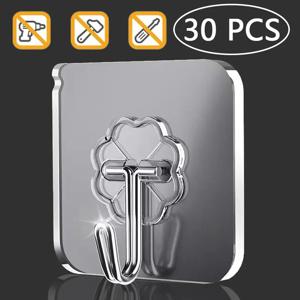 30 Pcs 후크 투명 강력한 자기 접착제 문 벽 걸이 후크 흡입 무거운 부하 랙 컵 빨판 부엌 욕실