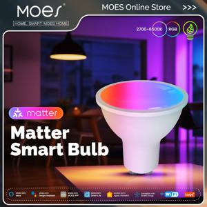 MOES Tuya Matter WiFi GU10 스마트 전구 디밍 가능 Led 조명 1600만 RGB C+W 색상 촛불 램프 음성 제어 Alexa Google 홈