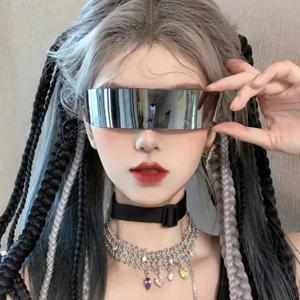 미래의 좁은 사이클롭스 바이저 선글라스 레이저 안경 UV400 성격 미러 렌즈 의상 안경 안경 남성 안경