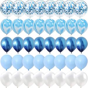 40 Pcs 블루 세트 마노 대리석 풍선 블루 색종이 풍선 결혼식 발렌타인 데이 베이비 샤워 생일 파티 장식