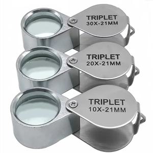 10-30X 포켓 루페 돋보기 쥬얼리 돋보기 접이식 다이아몬드 루파 삼중 보석상 눈 유리 도구 독서 돋보기