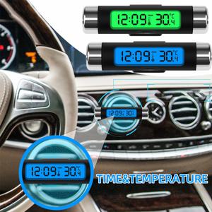 휴대용 2 in 1 자동차 디지털 LCD 시계 온도 표시 전자 시계 온도계 자동차 자동차 블루 백라이트 클립