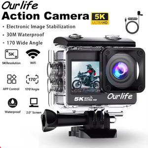 Ourlife 5K 액션 카메라 4K60FPS 2.0인치 터치 스크린 WiFi 170 °   광각 30M 방수 자전거 오토바이 스포츠 카메라