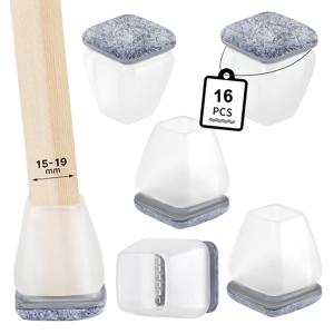 16PCS 의자 발 커버 대각선 다리 바닥 보호기 두꺼운 랩 펠트 패드가있는 회색 실리콘 가구 테이블 피트 바닥 보호