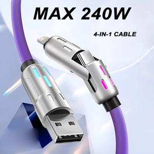 4-IN-1 240W USB 유형 C-USB C 케이블 PD 고속 충전기 와이어 iPhone 16 Pro Max 15 iPad Xiaomi Samsung Tablet 1M 데이터 코드