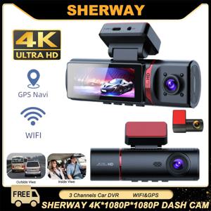 3 채널 자동차 DVR UHD 4K 3 렌즈 차량 대시 캠 3 방향 카메라 DVR 레코더 비디오 등록자 GPS Dashcam 캠코더