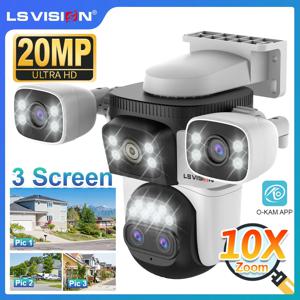 LS VISION 20MP 3화면 WiFi 보안 카메라 실외 10배 광학 줌 4렌즈 인체 자동 추적 방수 CCTV 카메라