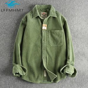 남성용 단색 코듀로이 빈티지 셔츠, 용수철 패션, 심플한 기본 긴팔 블라우스, 미국 스타일, 좋은 품질, 고밀도 코트