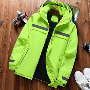 남성용 두꺼운 양털 안감 코튼 재킷 작업복 안전 코트 겨울 방한 반사 프린트 로고 캐주얼 루즈핏