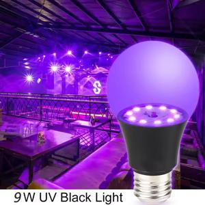블랙 라이트 전구 9W LED UV 블랙라이트 395-400nm, 블랙라이트 야광 바디 페인트 형광 포스터 네온 글로우 램프용