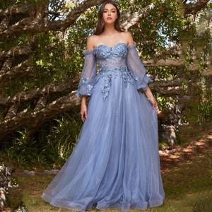 절묘한 연인 a 라인 댄스 파티 드레스, 섹시한 오픈 백 아플리케 및 수제 입체 꽃 바닥 길이 가운