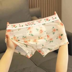 1pcs 섹시한 메쉬 복서 남자 속옷 투명 반바지를 통해 볼 남성 인쇄 팬티 플러스 사이즈 속옷 U 볼록 란제리 6XL