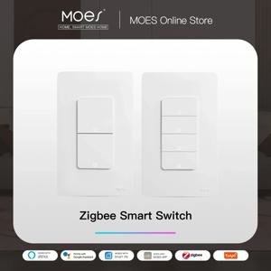 MOES Tuya ZigBee 스마트 라이트 스위치 미국 푸시 버튼 벽 스위치 Alexa Google 홈 중립 와이어/중립 와이어 필요 없음