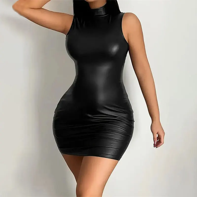 파티 Bodycon 레이디의 솔리드 컬러 드레스 섹시한 민소매 슬림 탄성 패키지 힙합 티 스커트 미니 짧은 드레스