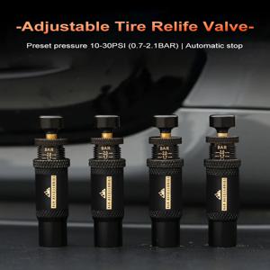 4pcs 조정 가능한 자동 정지 타이어 디플레이터 밸브 키트 (10-30 PSI) 차량용 나사 식 타이어 에어 다운 도구 오토바이 오프로드 4x4