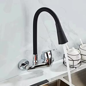 벽걸이형 은색 주방 수전, 주방 싱크대 수전, 360도 회전 호스 ​ ​ 그라도스, 이중 구멍