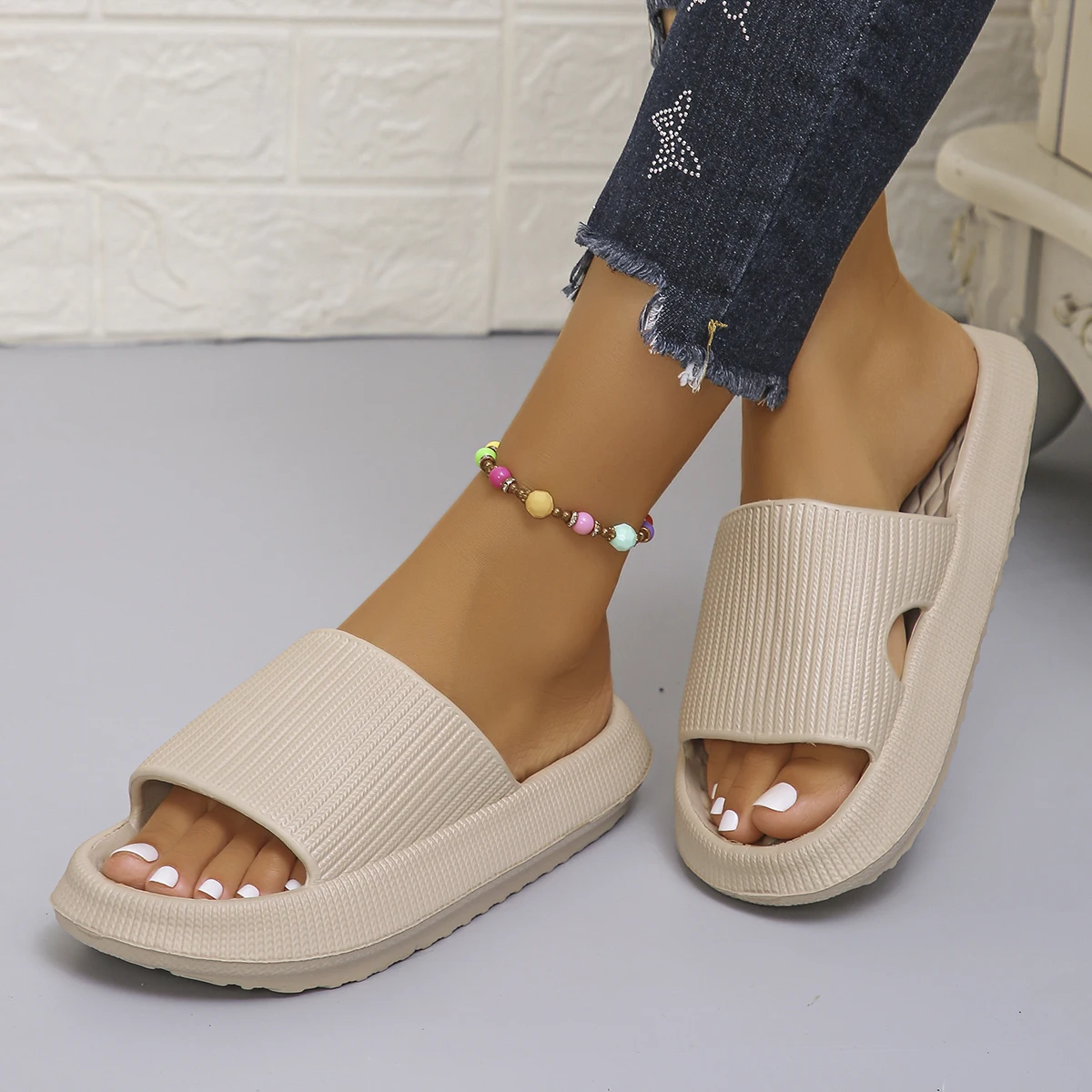 여성용 두꺼운 바닥 구름 슬리퍼, 부드러운 밑창 Eva 실내 슬라이드, 커플 욕실 신발, 미끄럼 방지 플랫폼 샌들 쪼리, 여름