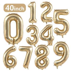 1PCS 40 인치 대형 화이트 골드 라이트 골드 디지털 호일 풍선 소녀의 생일 헬륨 큰 number0-9 풍선 장식