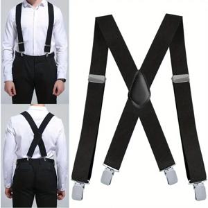 1pc 남성용 헤비 듀티 크고 키가 큰 멜빵 4 개의 강력한 클립 조정 가능한 탄성 바지 교정기 스트랩 벨트