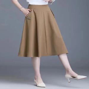 플러스 사이즈 엄마용 우산 스커트 미디 길이 A라인 미디 스커트 여름 신상 스타일 탄력 있는 허리 슬림핏 풀 스커트 한국 스타일